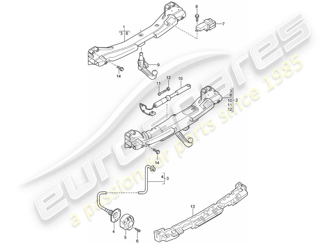 porsche 2007 (cayenne e1 9pa) tow hitch part diagram
