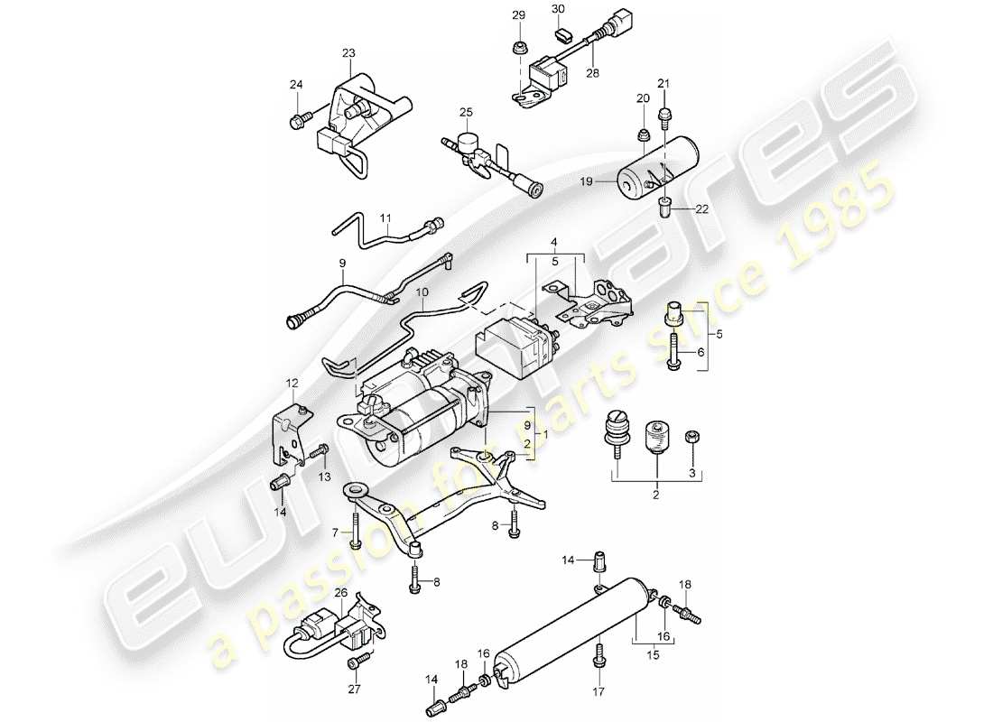 porsche 2003 (cayenne e1 9pa) self levelling system part diagram