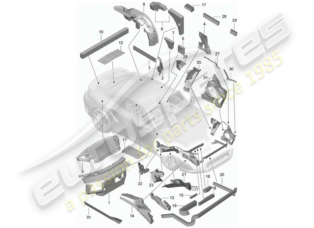 porsche 2020 (991-2 turbo) body shell part diagram