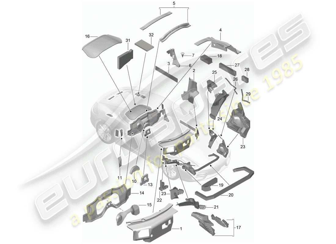 porsche 2015 (981 cayman) body shell part diagram