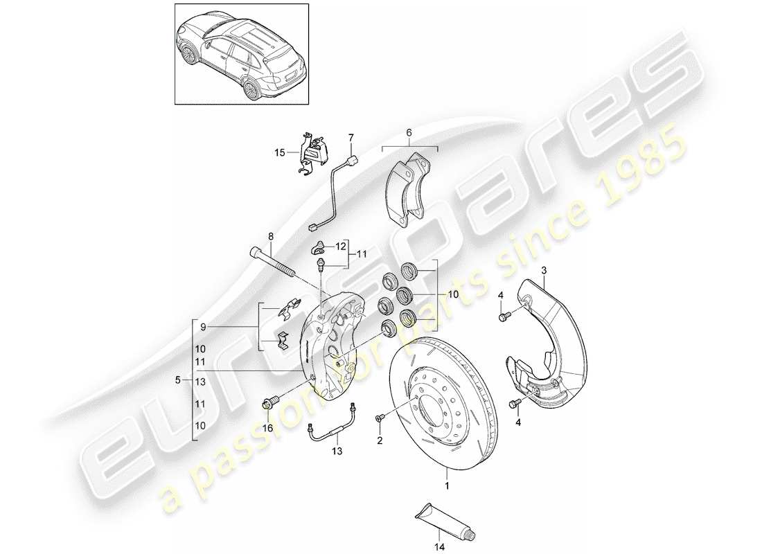porsche 2018 (cayenne e2 92a) disc brakes part diagram