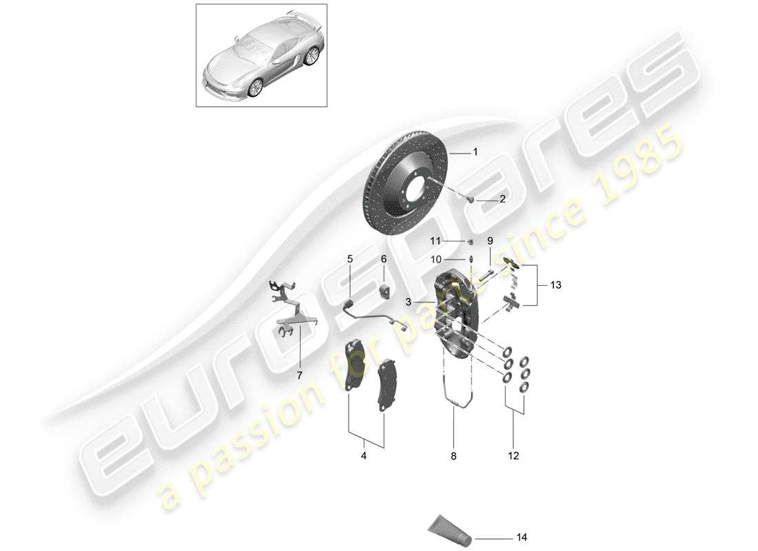 porsche 2016 (981 cayman gt4) disc brakes part diagram