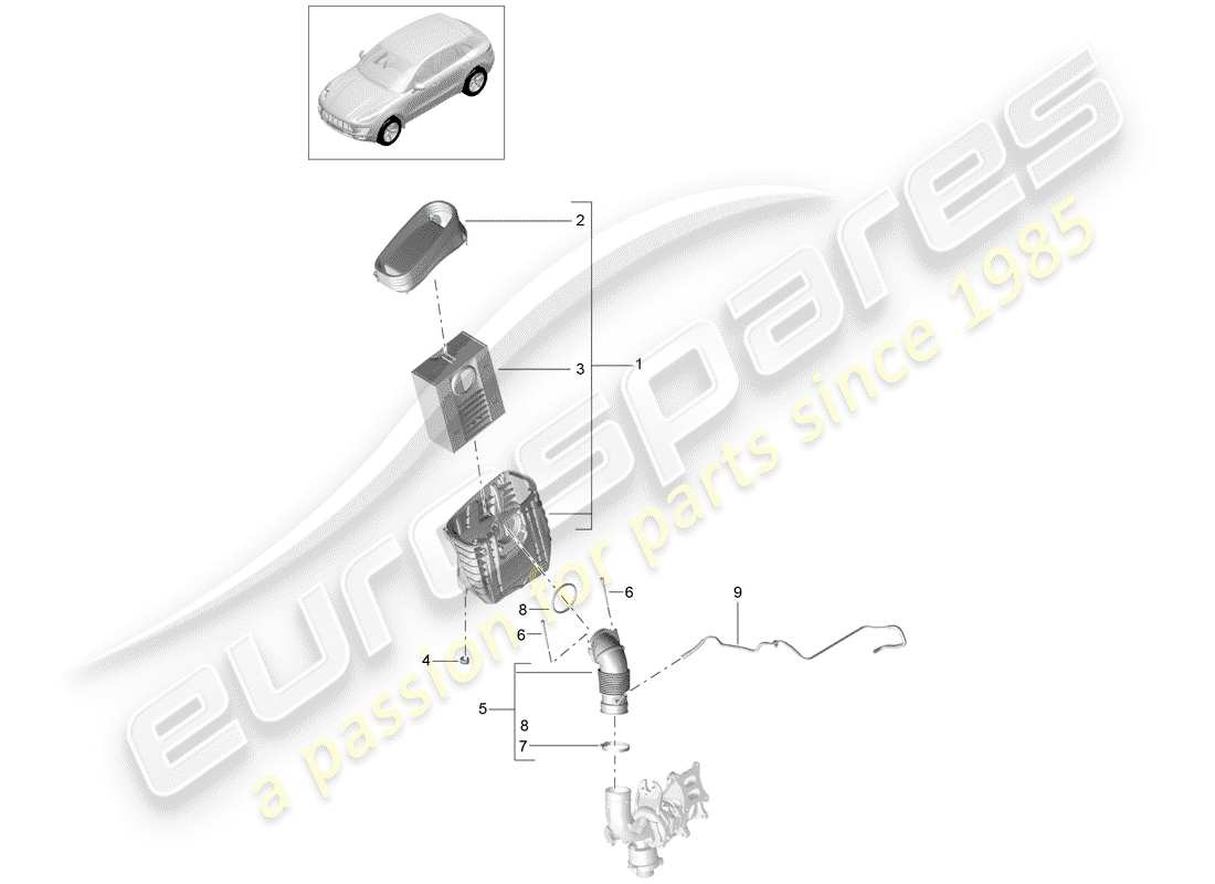porsche 2018 (macan) air cleaner with connecting part diagram