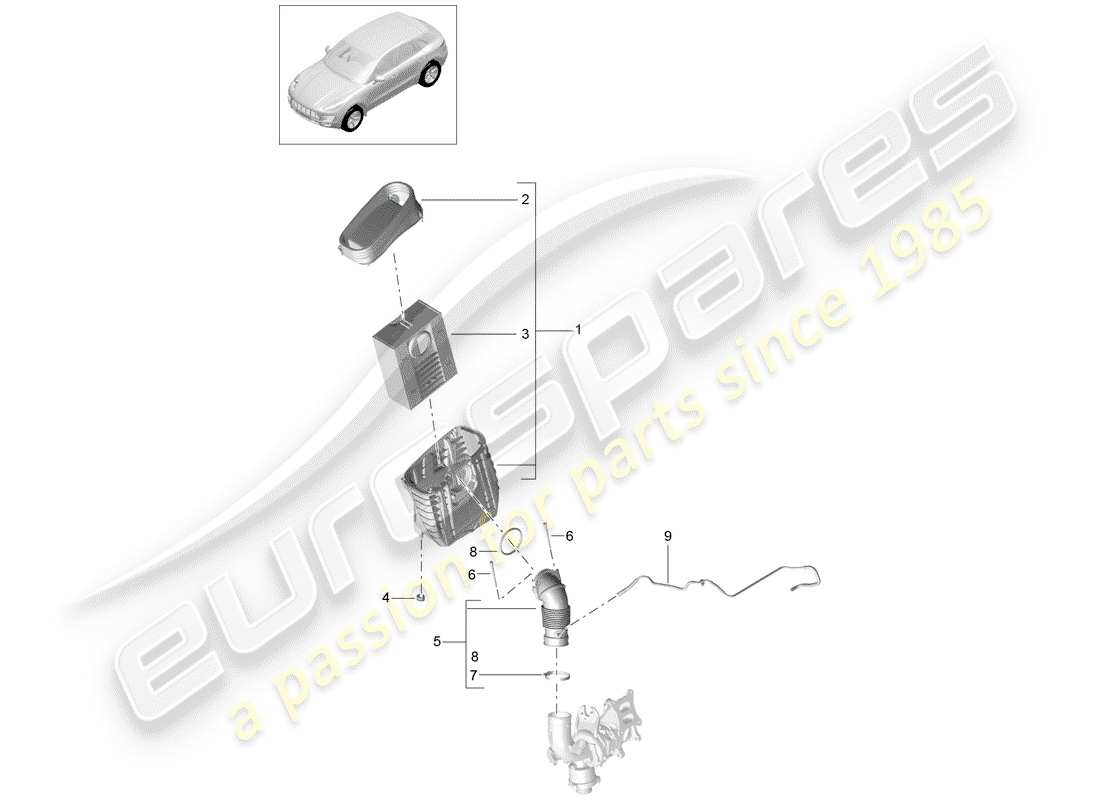 porsche macan (2018) air cleaner with connecting part diagram