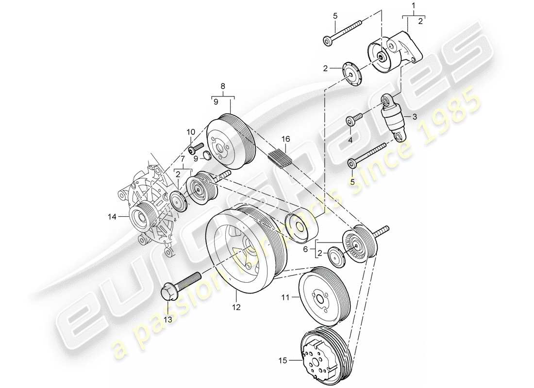 porsche cayenne (2010) belt tensioning damper parts diagram