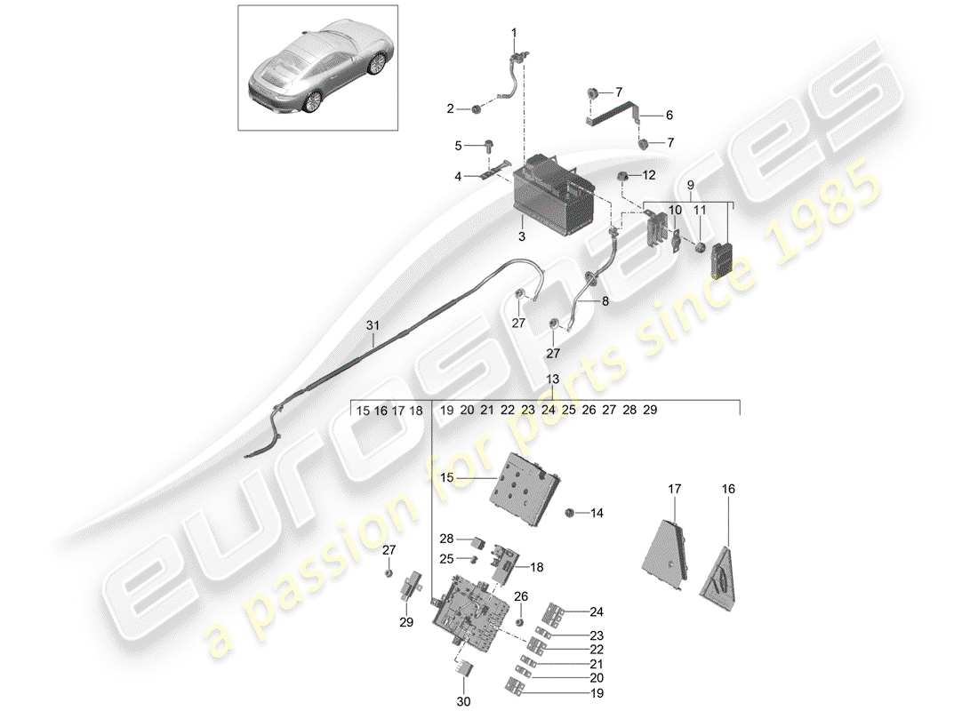 porsche 2017 (991-2) battery part diagram