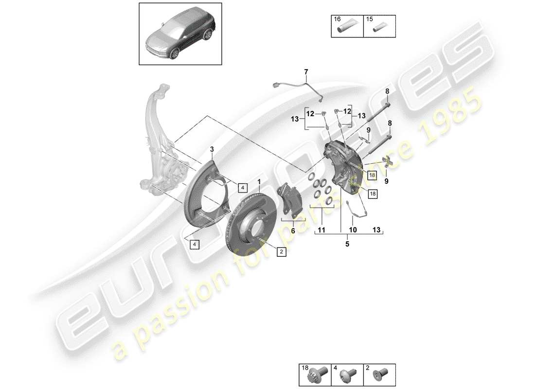 porsche cayenne e3 (2020) disc brakes part diagram
