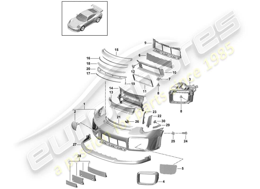porsche 2016 (991-1 turbo) bumper part diagram