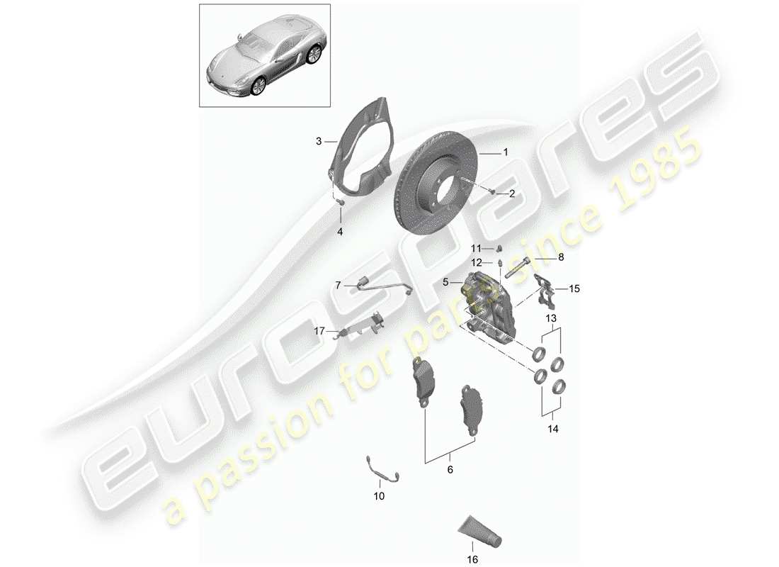 porsche cayman 981 (2014) disc brakes part diagram