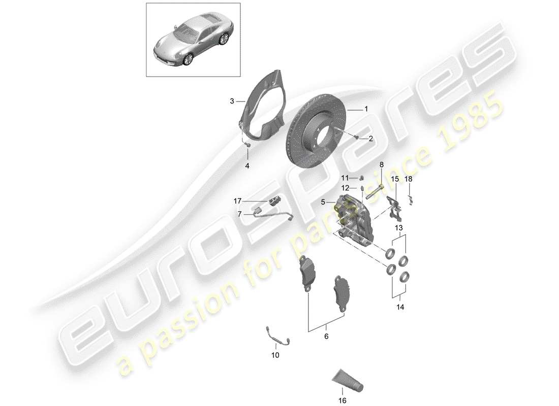 porsche 2015 (991-1) disc brakes part diagram