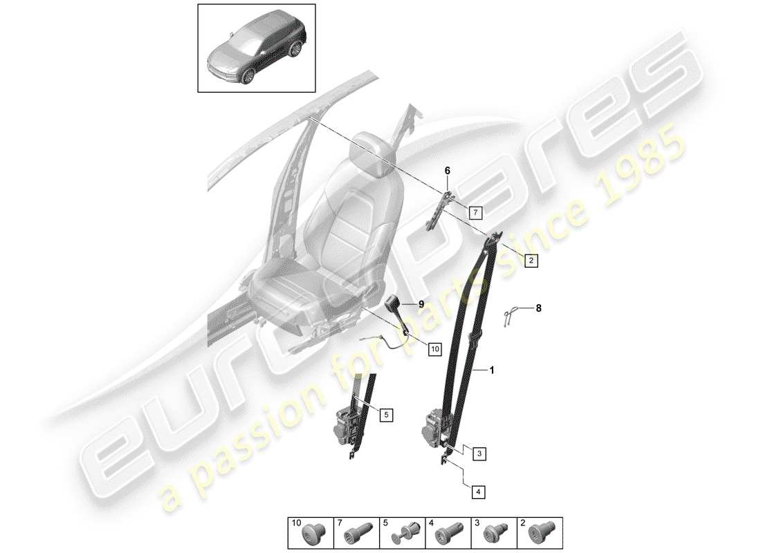 porsche cayenne e3 (2020) three-point seat belt part diagram