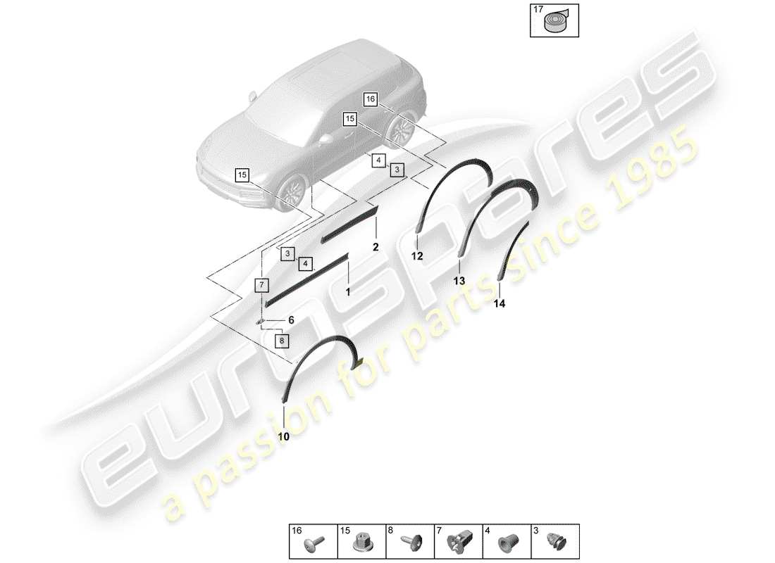 porsche 2020 (cayenne e3 9ya/9yb) wheel arch cover part diagram