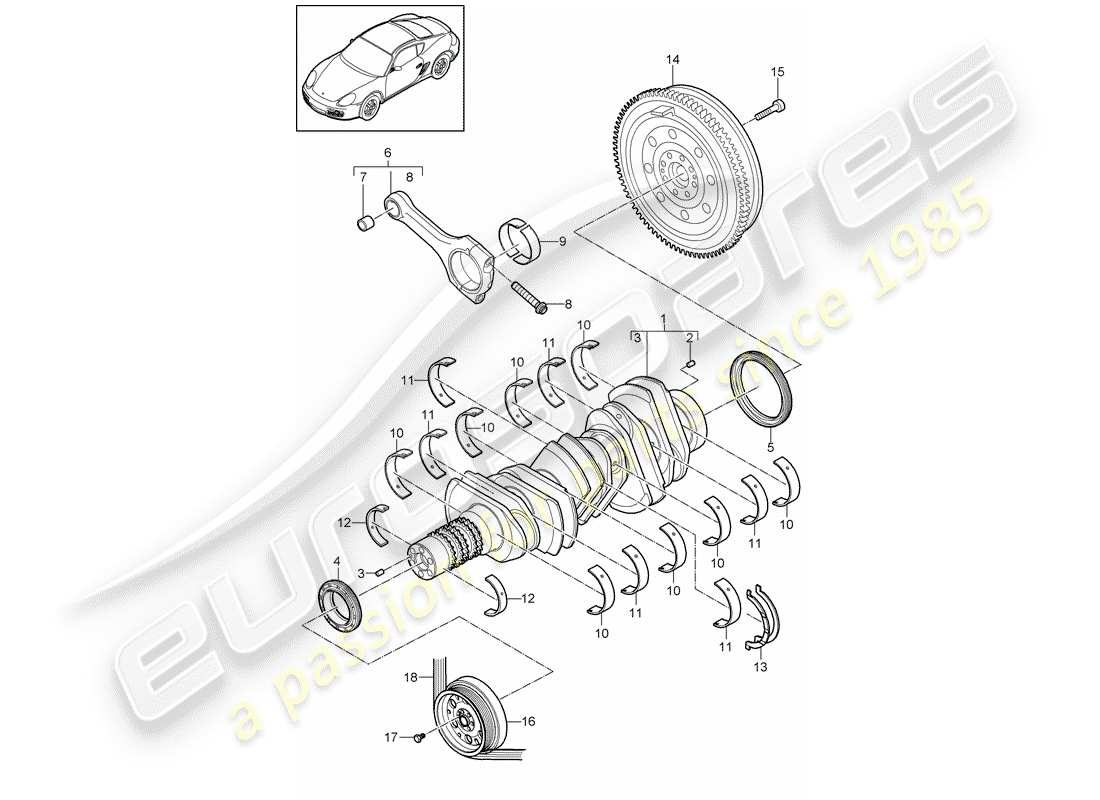porsche 2010 (987 cayman) crankshaft part diagram