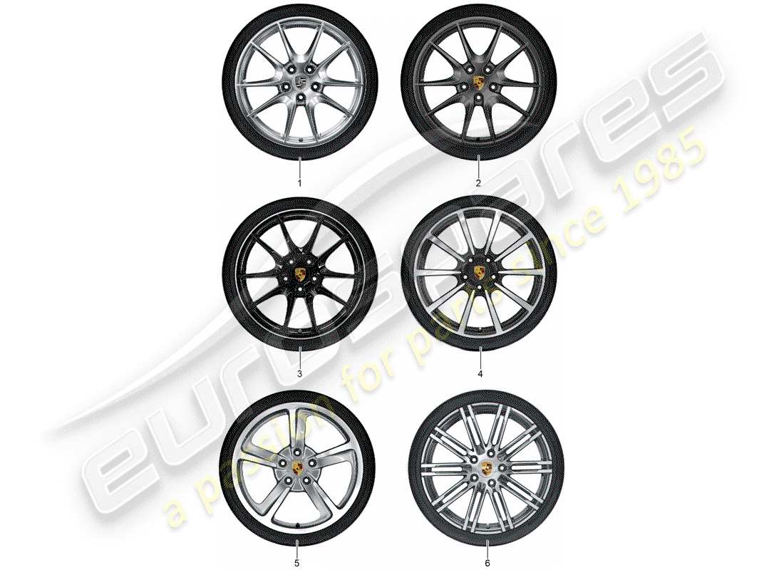 porsche 2012 (tequipment 98x/99x) 1 set aluminium rims with part diagram