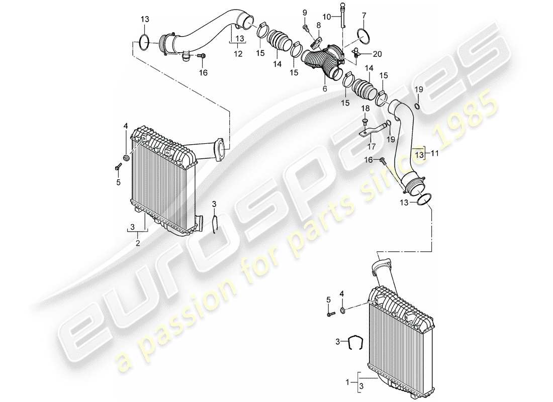 porsche cayenne (2007) charge air cooler part diagram