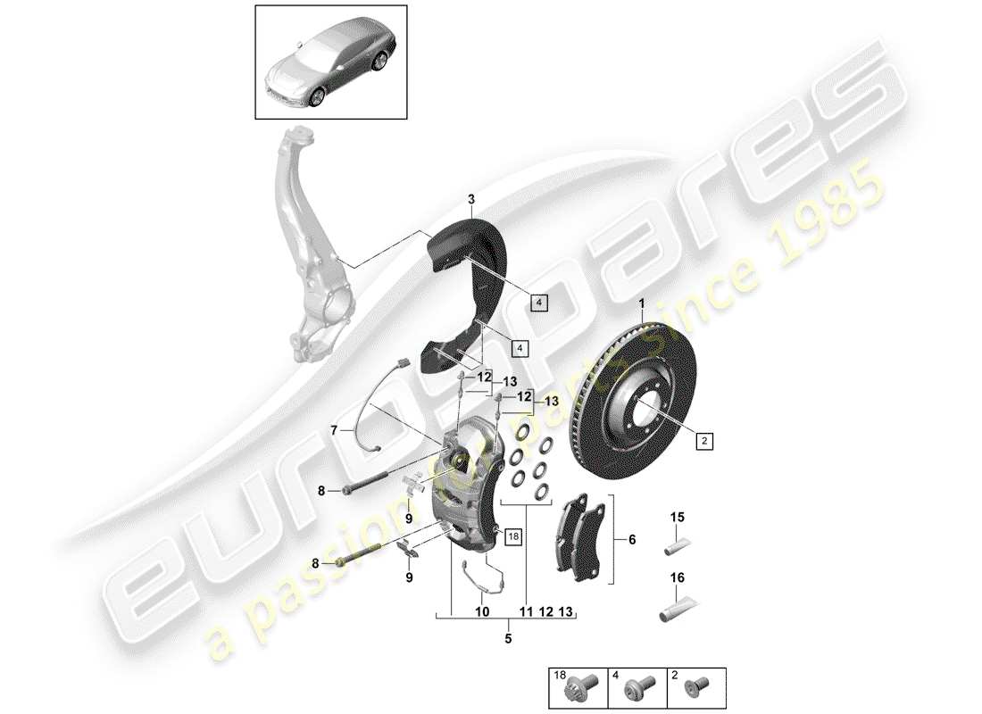 porsche 2018 (panamera 971-1) disc brakes part diagram