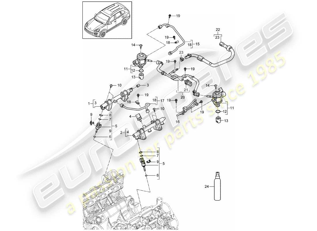 porsche cayenne e2 (2011) fuel collection pipe parts diagram