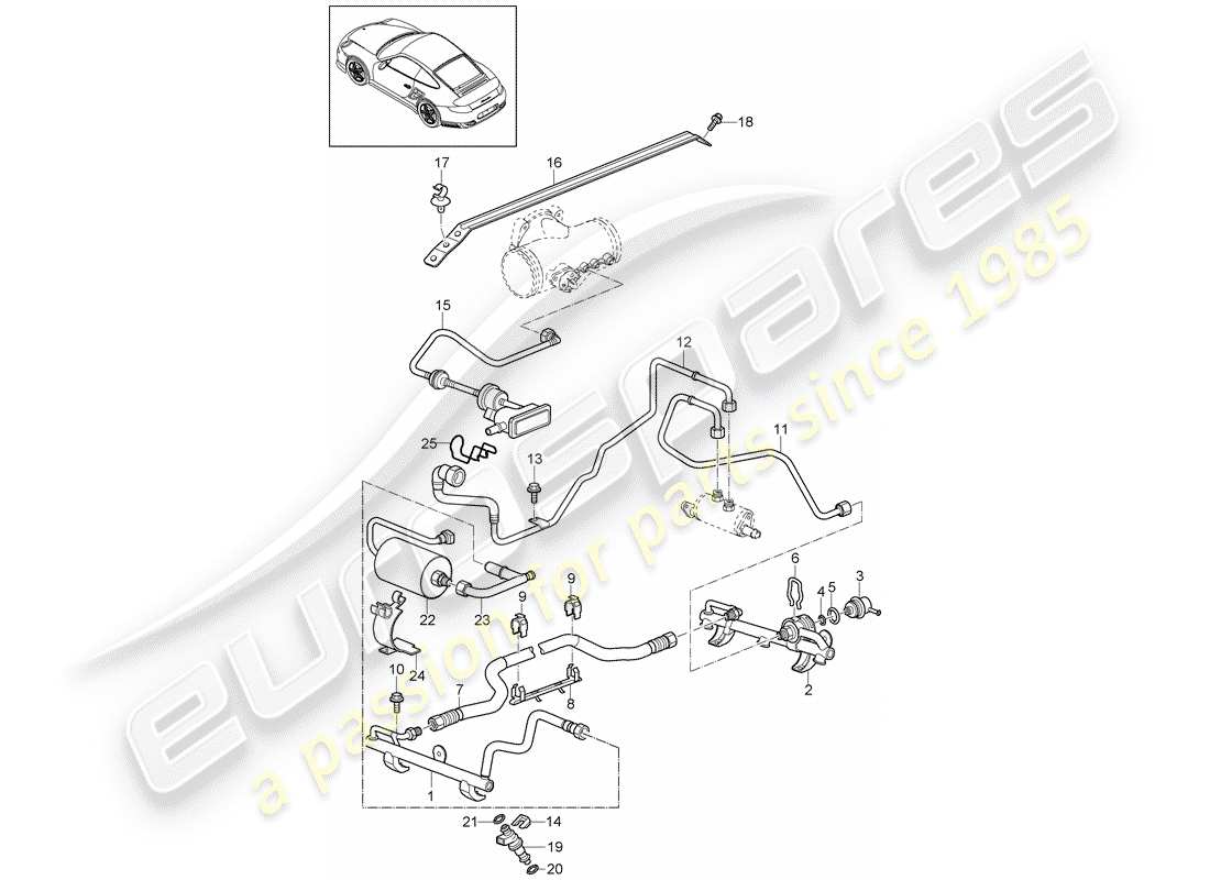 porsche 911 t/gt2rs (2012) fuel collection pipe part diagram