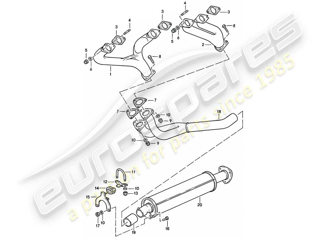 porsche 1983 (944) exhaust system - exhaust silencer, front part diagram