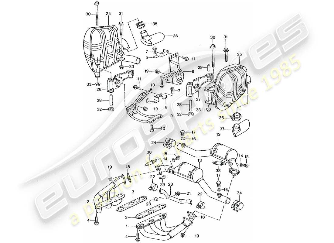 porsche 2001 (996 gt3) exhaust system part diagram