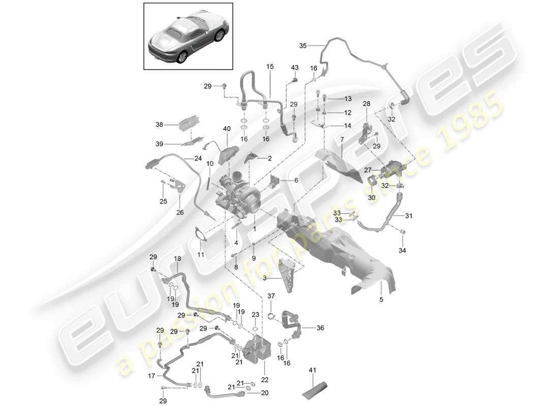 porsche 718 boxster (2017) exhaust gas turbocharger parts diagram