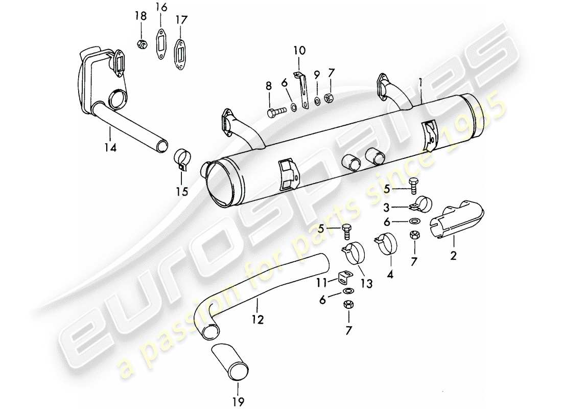 porsche 1968 (911/912) exhaust system - not for: - (d) + (s) part diagram