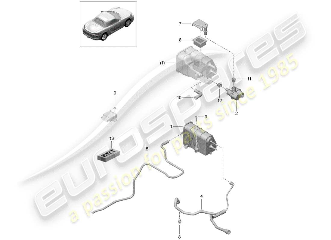 porsche 2017 (718 boxster) evaporative emission canister part diagram