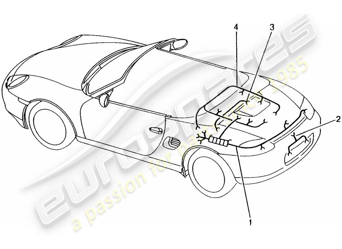 porsche 2004 (986 boxster) wiring harnesses - rear end - license plate light - additional brake light - engine - repair kit - anti-locking brake syst. -abs- - brake pad wear indicator - rear axle part diagram