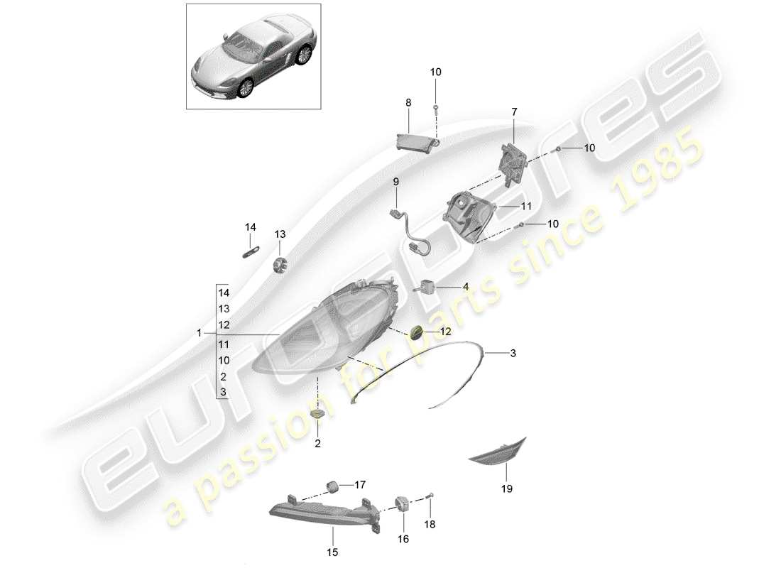 porsche 2018 (718 boxster) headlamp part diagram