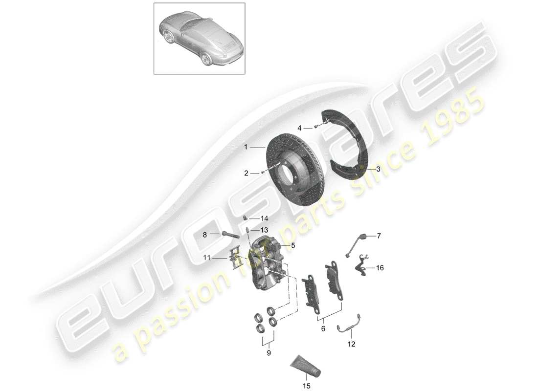 porsche 991 (2013) disc brakes part diagram