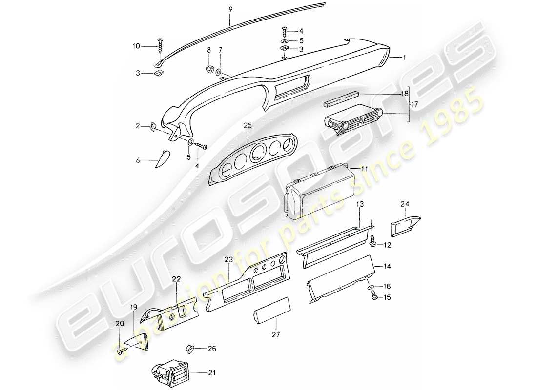 porsche 993 (1997) dashboard - for vehicles with - airbag - (passenger side) part diagram