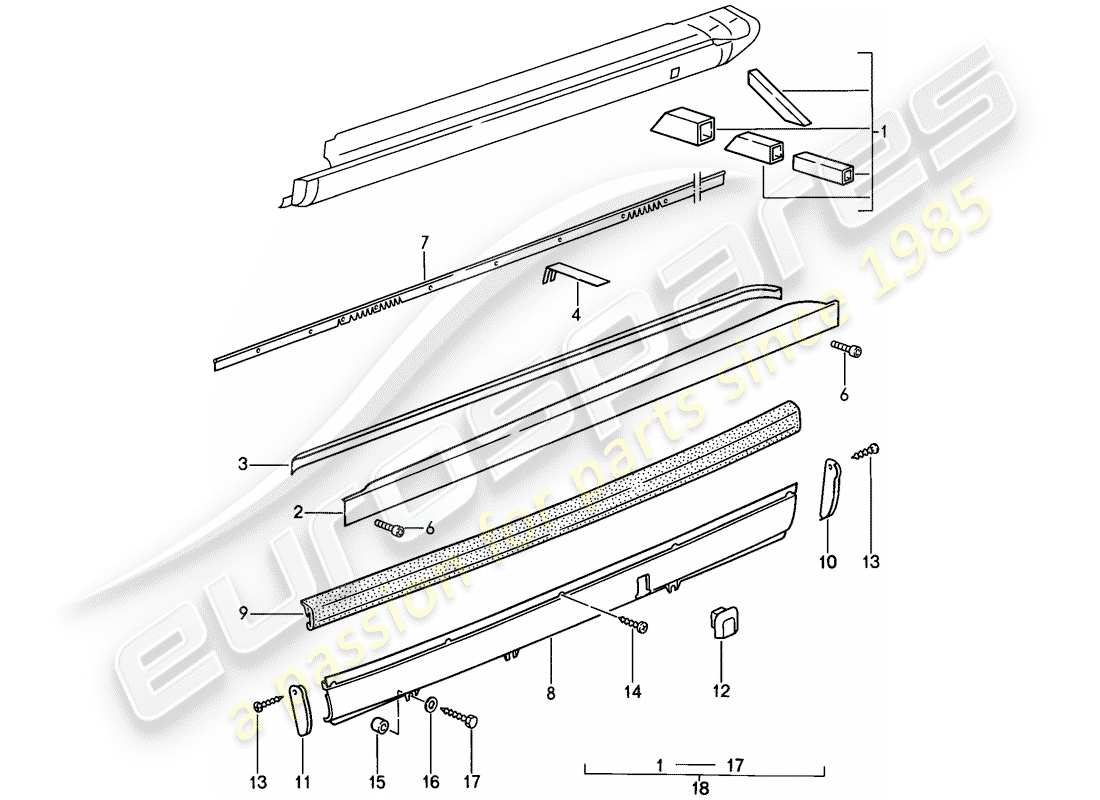 porsche 1987 (911) special model - flatnose design - exterior panelling part diagram