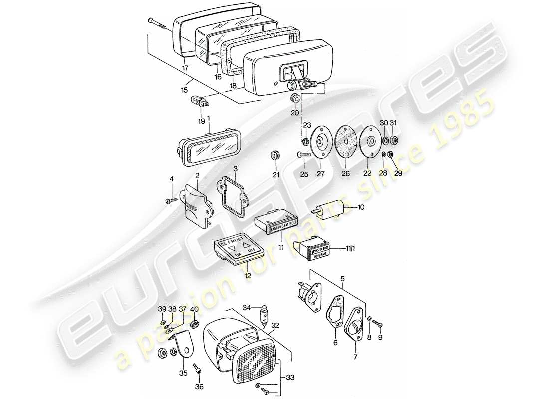 porsche 1977 (911) fog lights - rear fog light part diagram