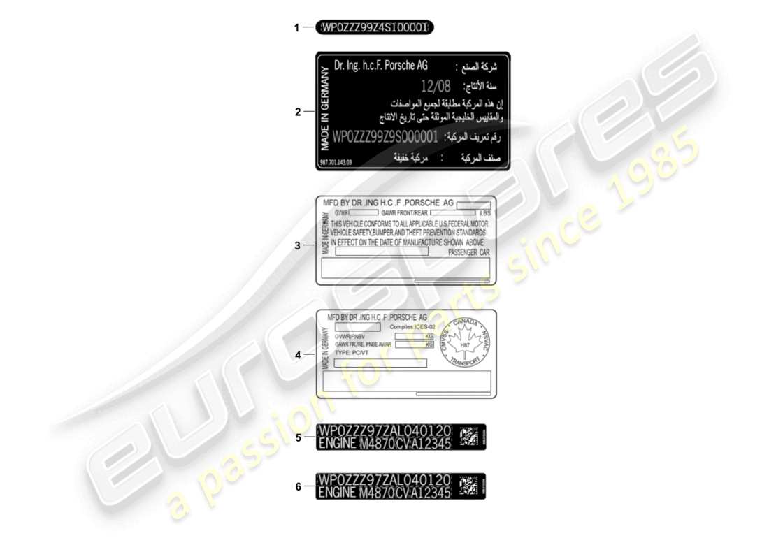 porsche 2020 (718 cayman) signs/notices parts diagram