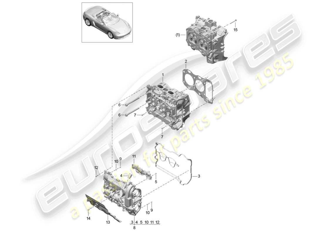 porsche 2020 (718 boxster) cylinder head with: valve cylinder head gasket cylinder head cover part diagram