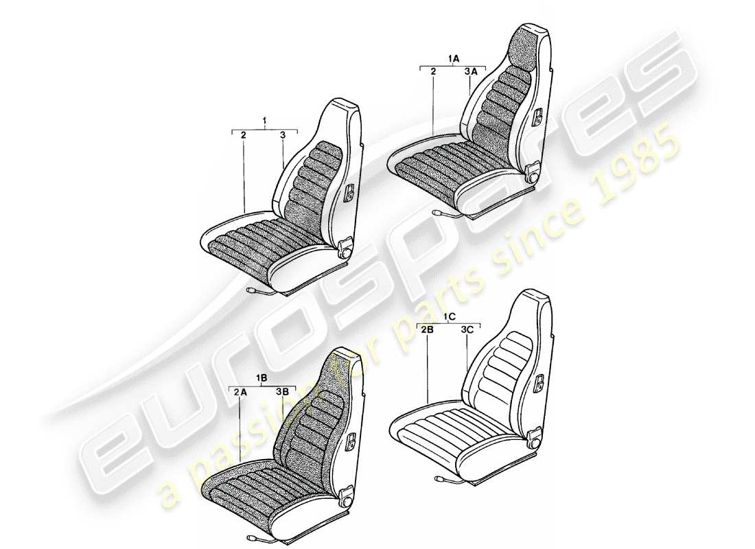 porsche 1980 (924) front seat - complete - and - cover part diagram