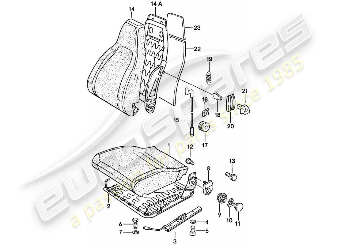 porsche 1987 (924s) front seat - single parts - cloth part diagram