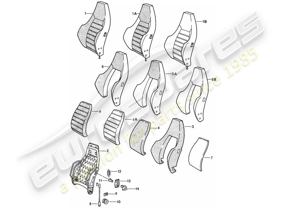 porsche 1987 (924s) sports seat - backrest - single parts part diagram