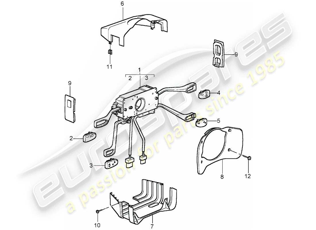 porsche 2005 (996 gt3) steering column switch part diagram