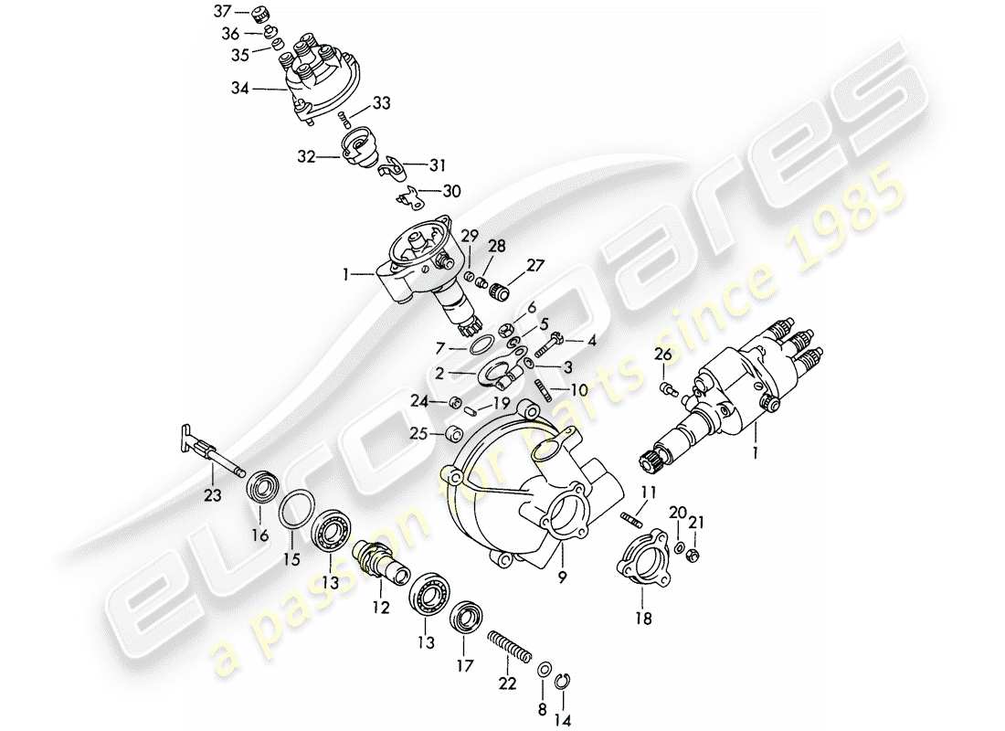 porsche 1964 (356b/356c) distributor - driving mechanism part diagram