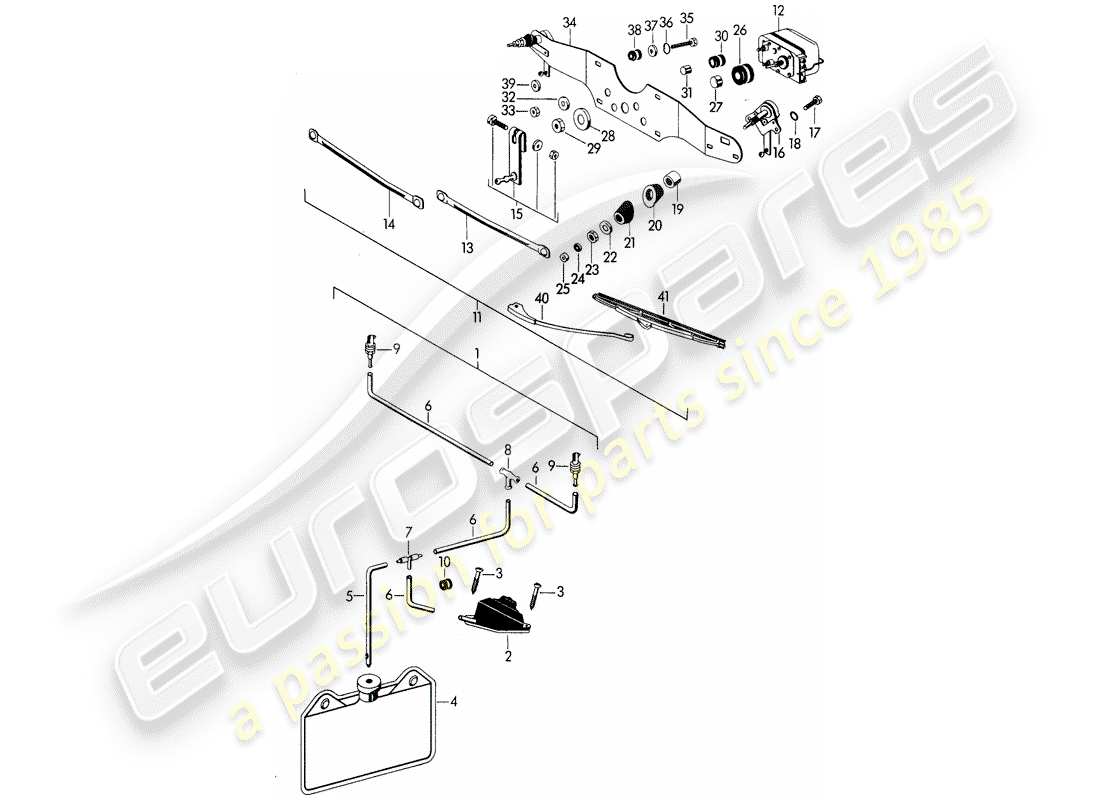 porsche 1965 (356b/356c) windshield washer unit - windscreen wiper system part diagram