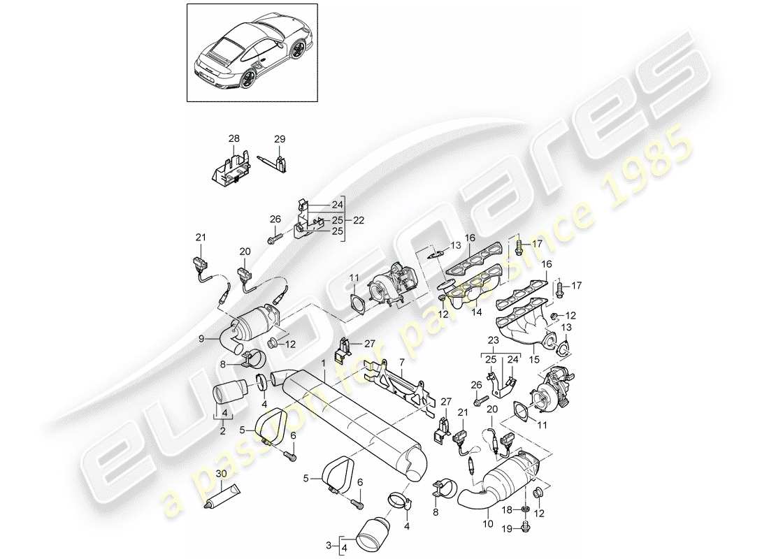 porsche 2012 (997-2 turbo / gt2 rs) exhaust system part diagram