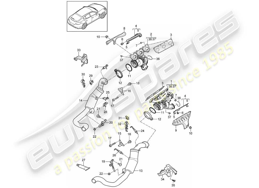 porsche 2011 (panamera 970) exhaust system part diagram