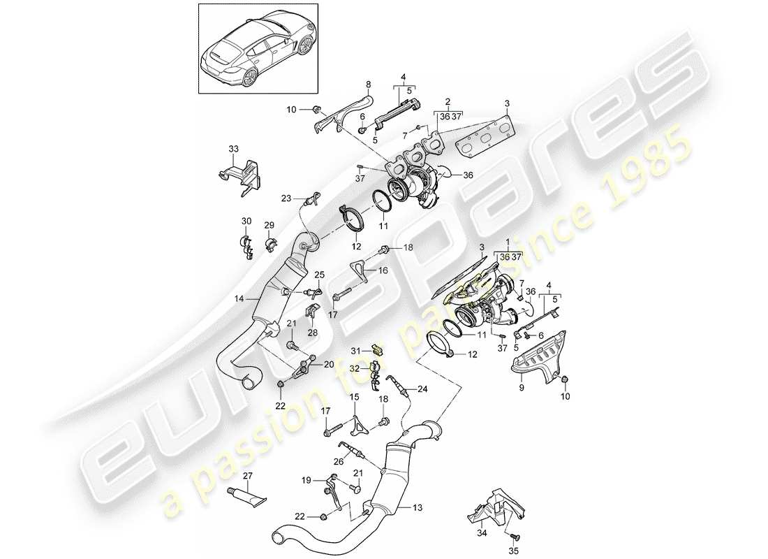 porsche panamera 970 (2011) exhaust system parts diagram