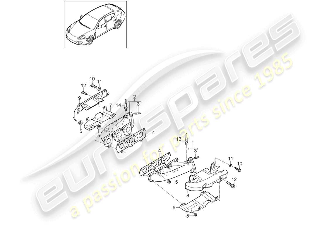 porsche 2010 (cayenne e1 9pa) exhaust system exhaust manifolds parts diagram