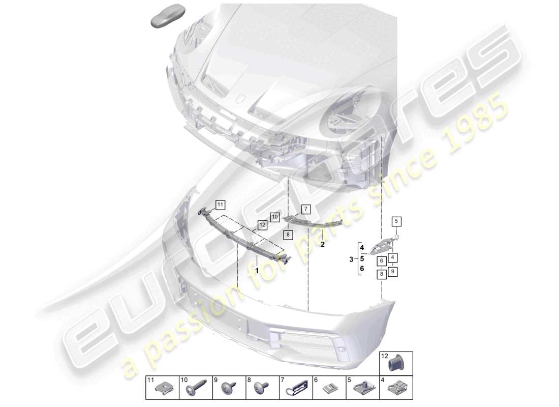 porsche 2019 (992-1) bumper front fasteners 911 dakar part diagram