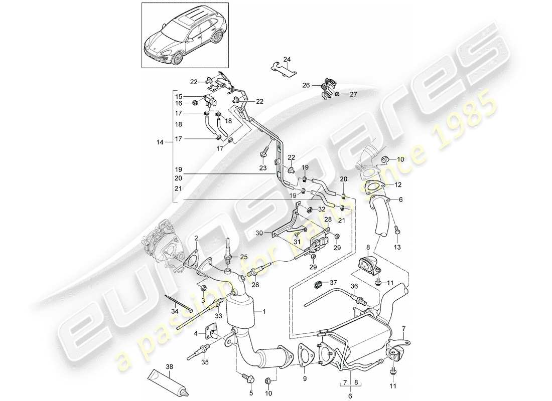 porsche 2018 (cayenne e2 92a) exhaust system part diagram