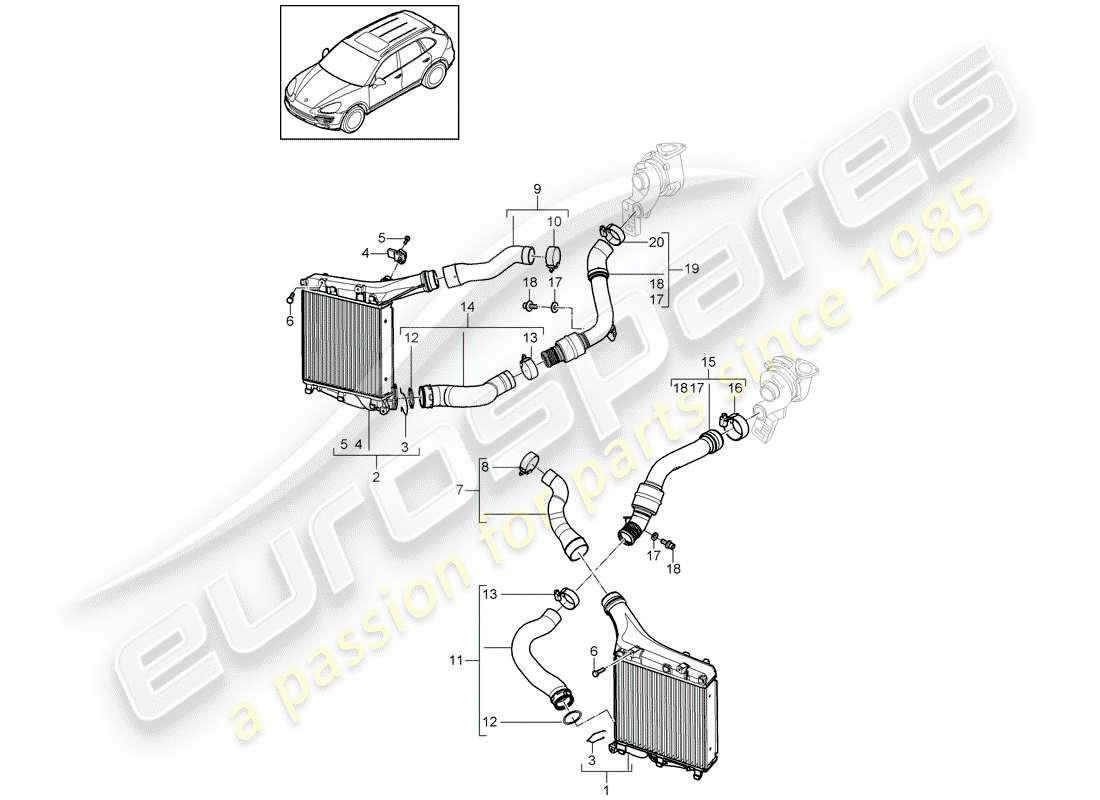 porsche 2012 (cayenne e2 92a) charge air cooler part diagram