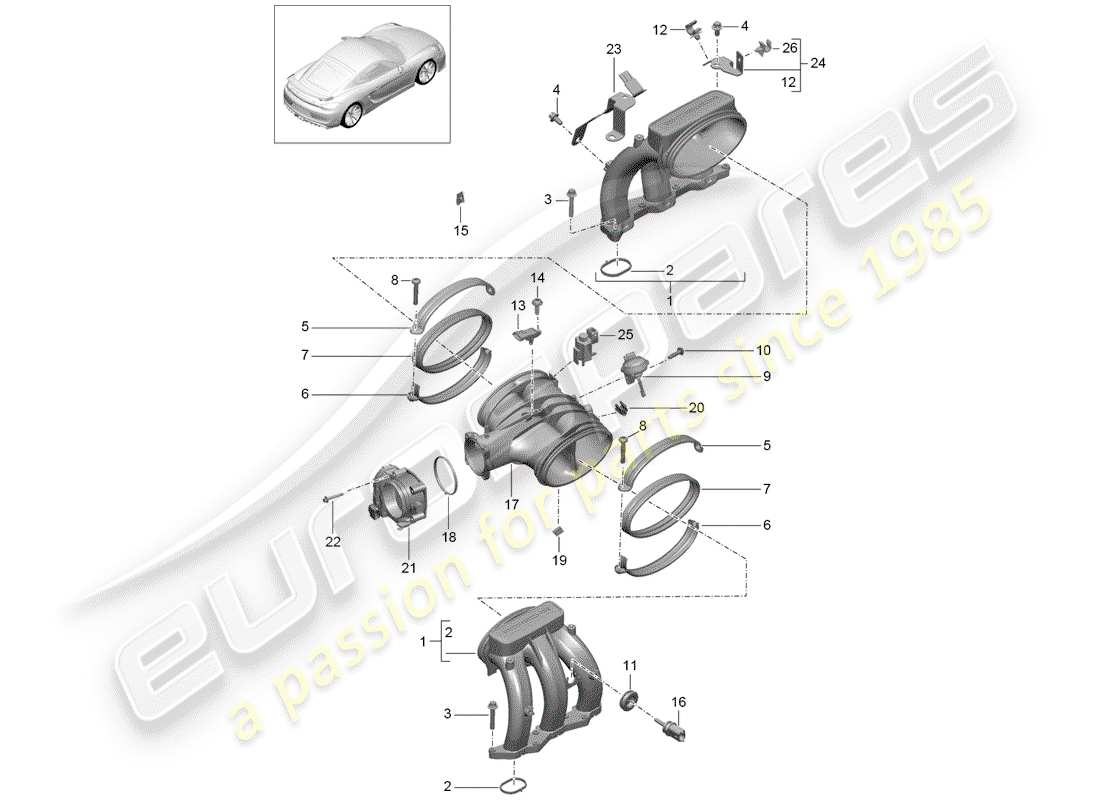 porsche cayman gt4 (2016) intake air distributor parts diagram