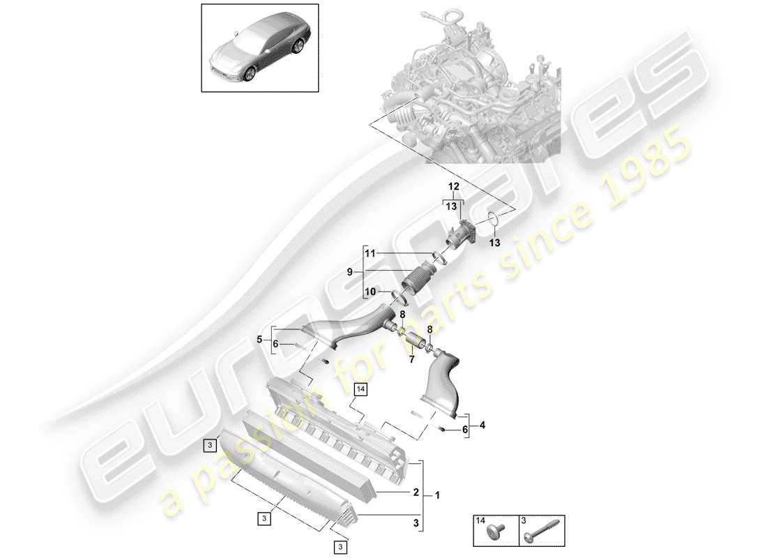 porsche 2020 (panamera 971-1) air cleaner with connecting part diagram